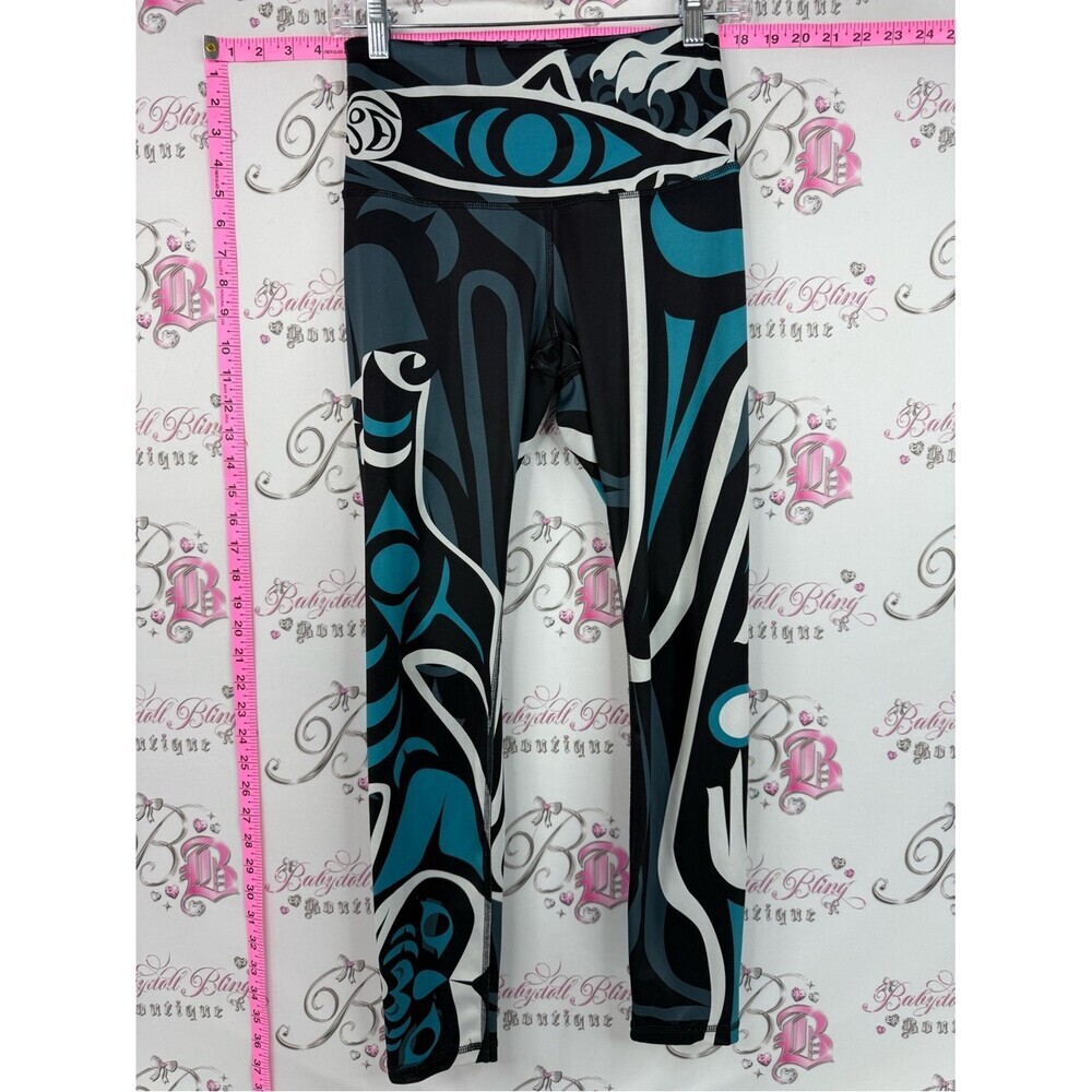 Nominou leggings tights blue white Abstract Print Leggings - Teal & Black